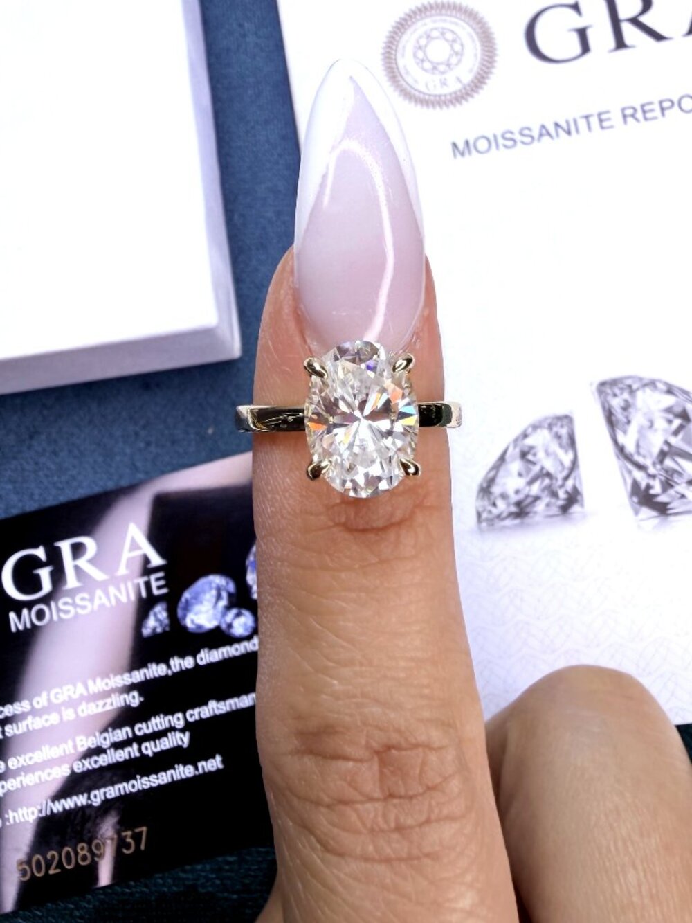 4 Carat Moissanite Oval Solitaire 14K Yellow Gold Plated Size 6 GRA